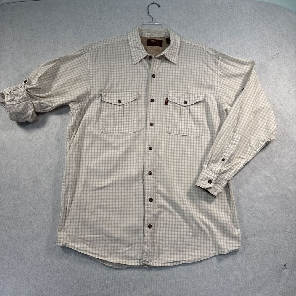 Bob Timberlake Men's Button Down Shirt Size L T  Long Sleeve Roll Tab White Tan